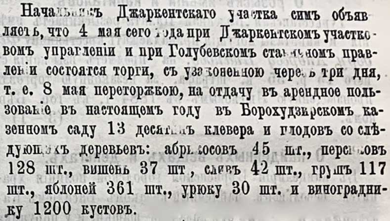 Торги на казённый сад в Борохудзире