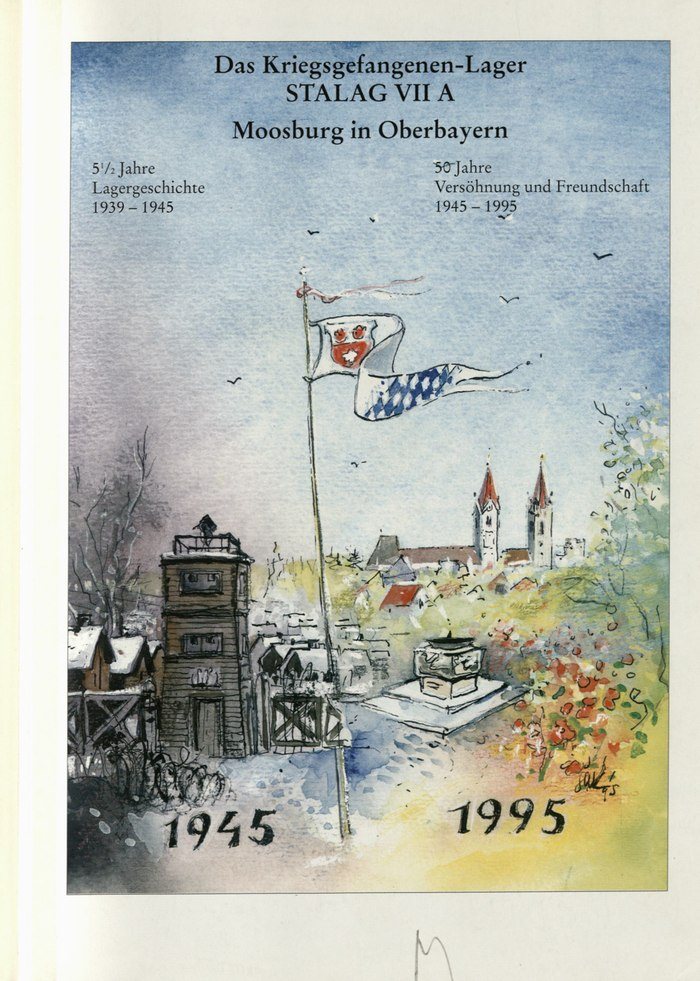 Обложка книги о лагере Шталаг VII A в Мосбурге, акварель Герды Мадль-Крен, 1995